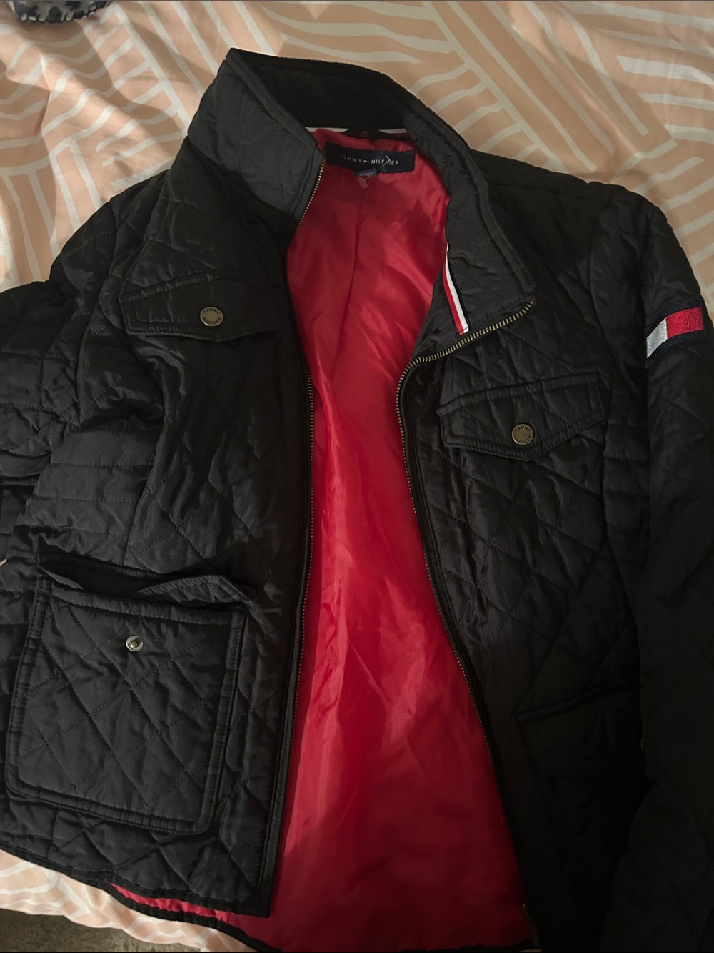 Tommy Hilfiger Black Quilted Jacket with Red Lining